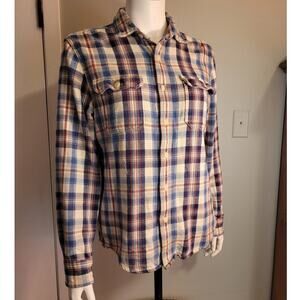 AMERICAN EAGLE Womens Blue Red Plaid Flannel Shirt M Cotton Button Down Gorpcore